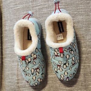 Penguin Slippers, Size 6M, Lands End, worn once, blue